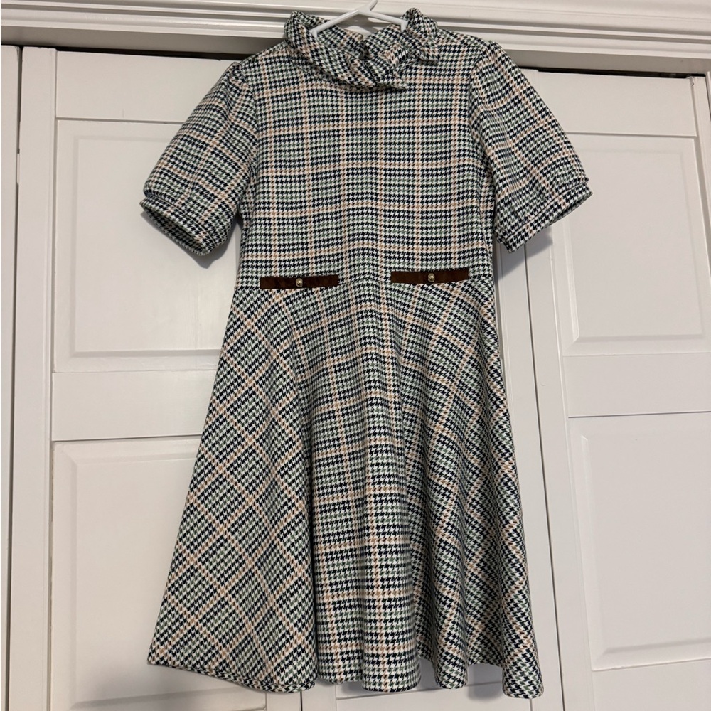 Janie and Jack Green and White Plaid Dress